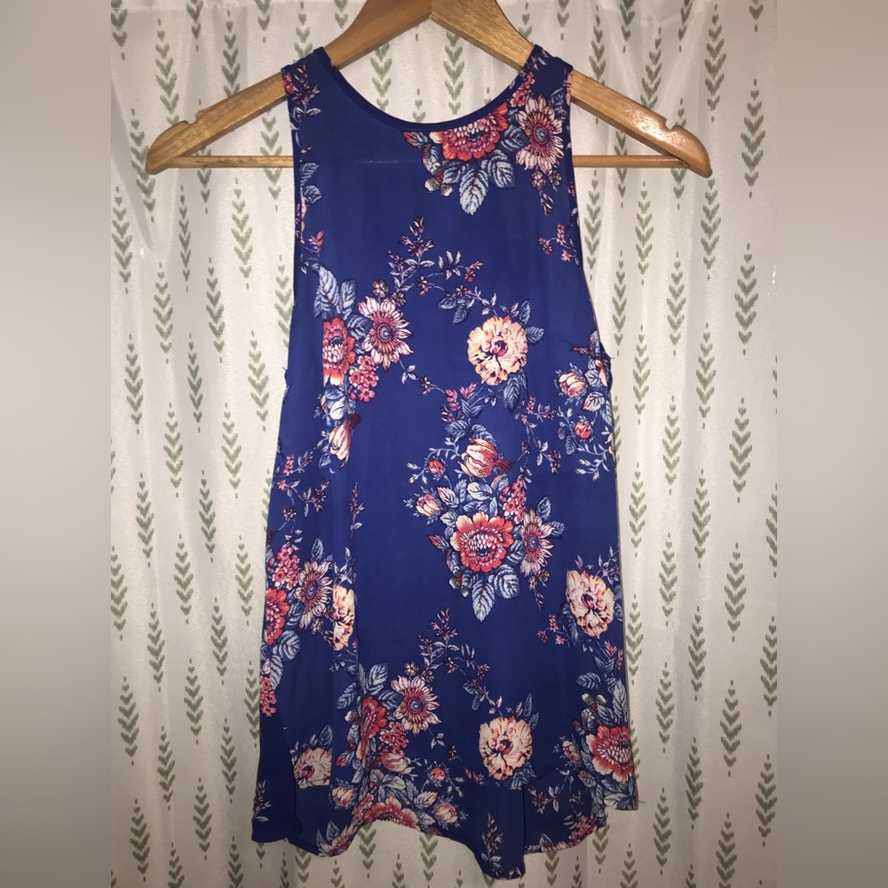 Blue Floral Pink Rose Dress Tank